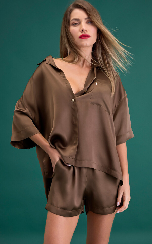 Pijama Americano Manga Ampla com Shorts Pura Seda Vincenza