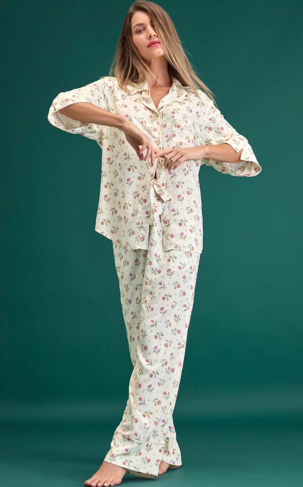 Pijama Americano Manga 3/4 com Calça Marena